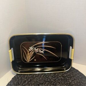 Vintage Black and Gold Decorative Asian Tray